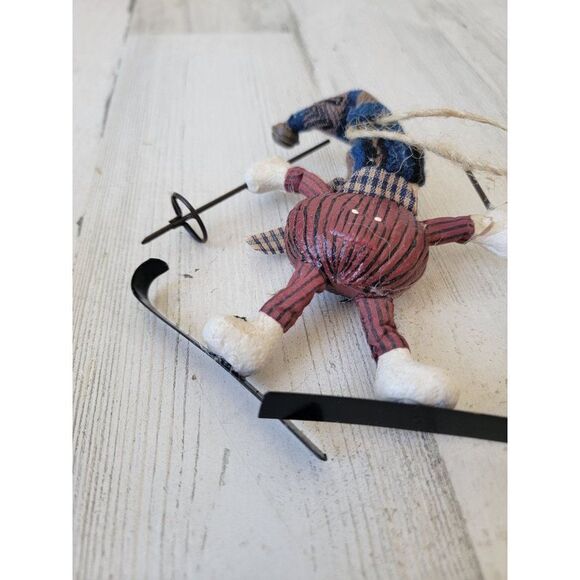 Rustic snowman skier skiing ornament Xmas hat bell - Picture 8 of 8